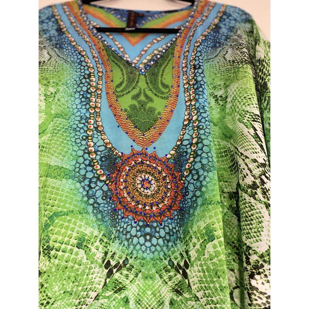 Colorful Green and Blue Patterned Swim Cover-Up - Picture 2 of 5